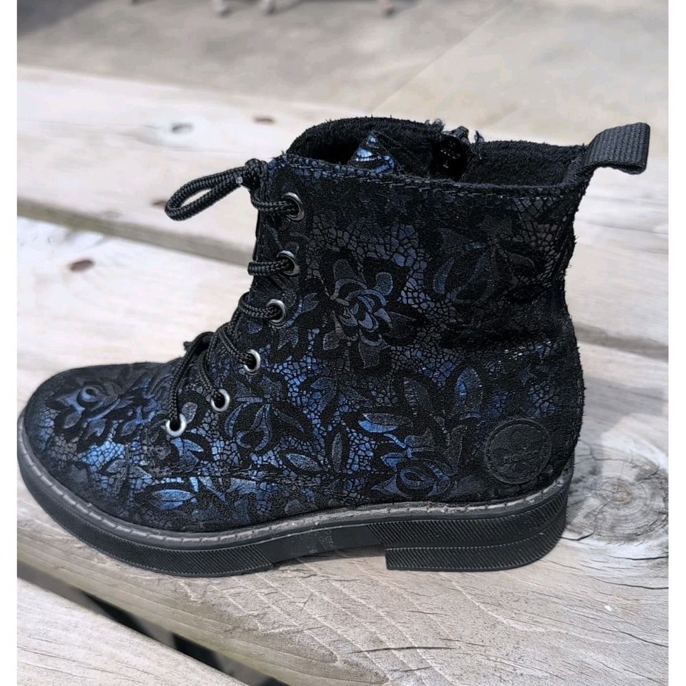 RIEKER Payton Combat Boots Womens US 5-5.5 EU 36 Blue Black Metalic Print 72010